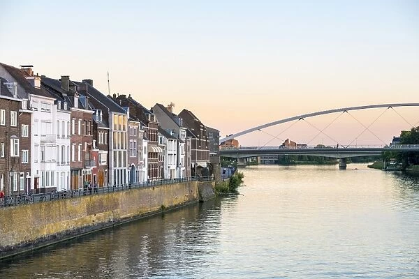 Buildings in Wyck-Ceramique quarter and Hoge Brug pedestrian bridge over the Ms River
