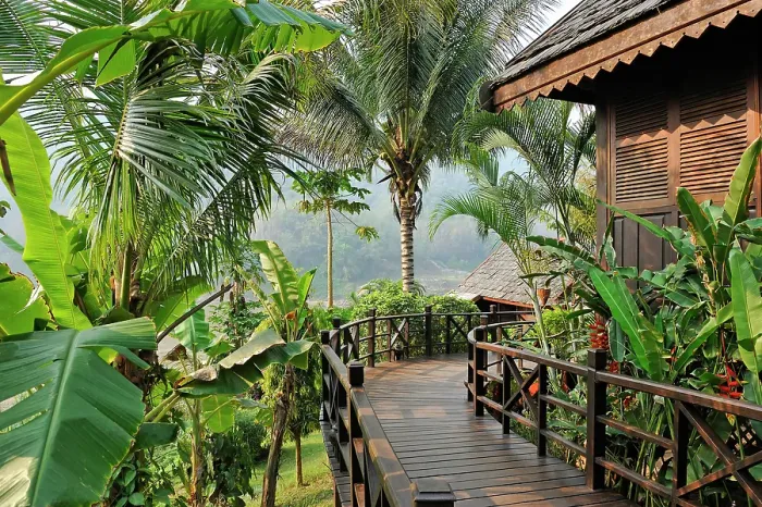 Framed Print : Bungalow at Luang Say Lodge on the Mekong river bank, Pakbeng, Oudomxay Province, Laos Framed Print : Bungalow at Luang Say Lodge on the Mekong river bank, Pakbeng, Oudomxay Province, Laos