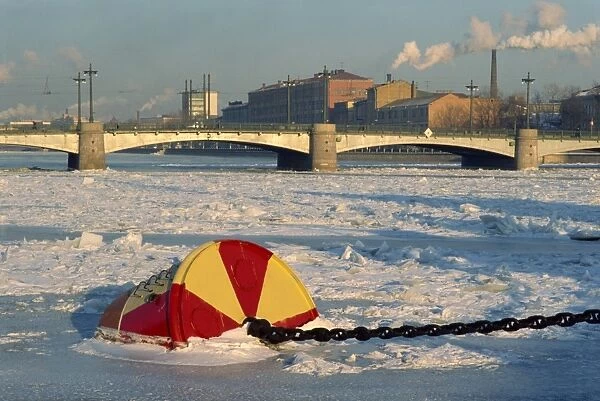 Buoy frozen into ice on the Bol Shaya Nevka River