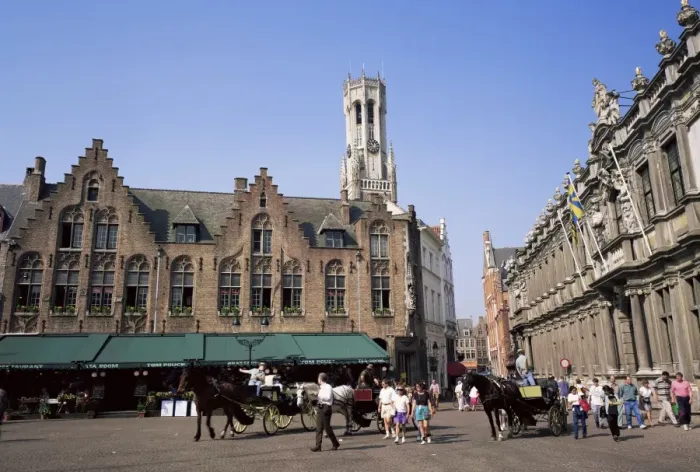 Framed Print : Burg Square and Belfry Tower, Bruges, Belgium, Europe