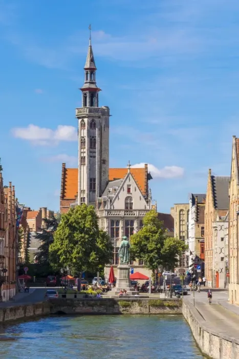 Framed Print : The Burghers Lodge (Poortersloge) and Jan van Eyckplein on the Spiegelrei (Spinolarei) canal