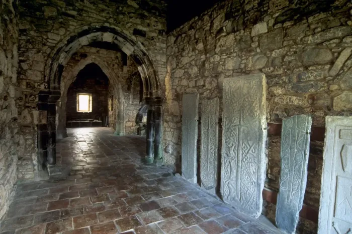 Framed Print : Burial place of Alasdair Crotach MacLeod of Skye, St. Clements church interior Framed Print : Burial place of Alasdair Crotach MacLeod of Skye, St. Clements church interior