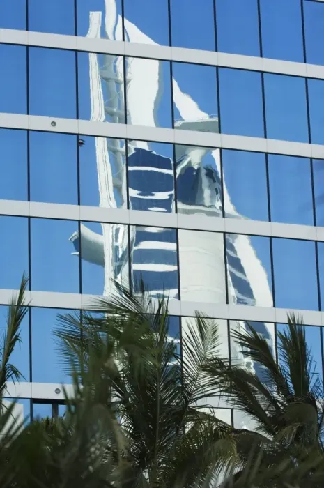 Framed Print : Burj Al Arab Hotel reflected in the Jumeirah Beach Hotel Framed Print : Burj Al Arab Hotel reflected in the Jumeirah Beach Hotel