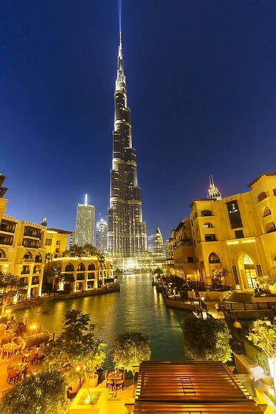Burj Khalifa and Lake, Downtown, Dubai, United Arab Emirates, Middle East
