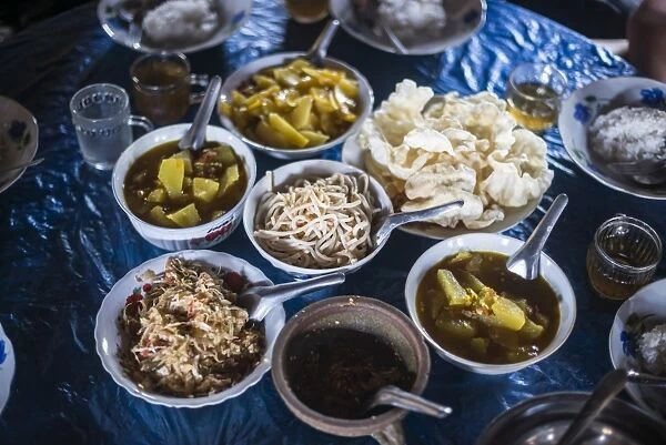 Burmese food in Pankam Village, a popular area for trekking in Hsipaw Township, Shan State