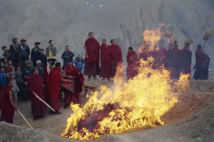 Framed Print : Burning evil at Losar (new year), Tongren, Qinghai, China, Asia Framed Print : Burning evil at Losar (new year), Tongren, Qinghai, China, Asia
