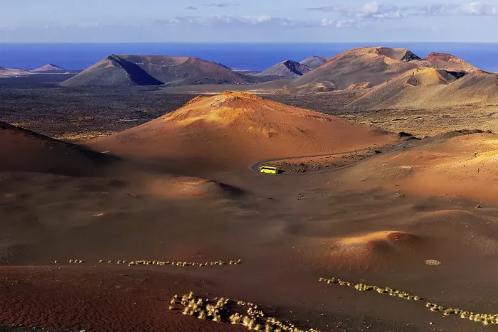 Framed Print : A bus in the middle of Timanfaya National Park, Yaiza, Tinajo, Las Palmas, Lanzarote, Canary Islands, Spain, Atlantic, Europe Framed Print : A bus in the middle of Timanfaya National Park, Yaiza, Tinajo, Las Palmas, Lanzarote, Canary Islands, Spain, Atlantic, Europe