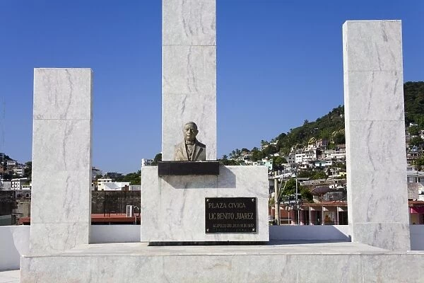 Bust of Benito Juarez in the Civic Plaza, Old Town Acapulco, State of Guerrero