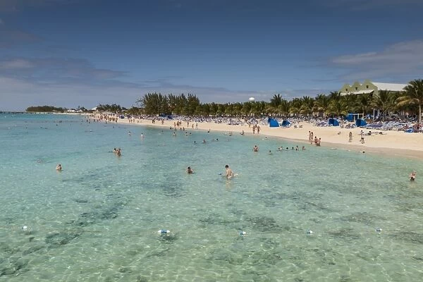 Busy beach and seashore with paddlers and snorkelers, cruise terminal, Grand Turk, Turks and Caicos, West Indies, Caribbean, Central America