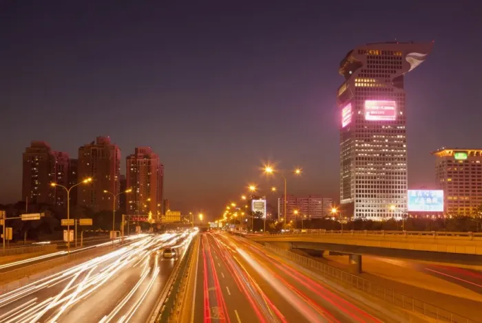 Framed Print : Busy traffic and light trails through city centre, Beijing, China, Asia Framed Print : Busy traffic and light trails through city centre, Beijing, China, Asia