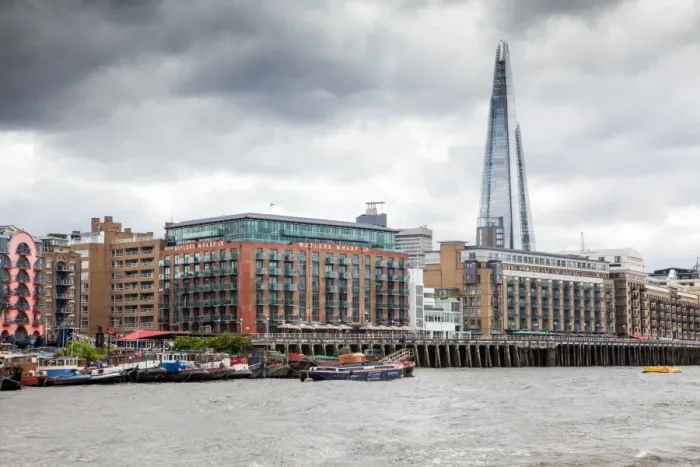 Framed Print : Butlers Wharf and the Shard seen from the River Thames, London, England, United Kingdom Framed Print : Butlers Wharf and the Shard seen from the River Thames, London, England, United Kingdom
