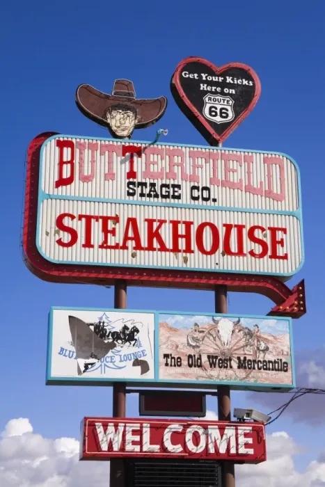 Framed Print : Butterfield Steakhouse sign, Holbrook City, Route 66, Arizona, United States of America Framed Print : Butterfield Steakhouse sign, Holbrook City, Route 66, Arizona, United States of America