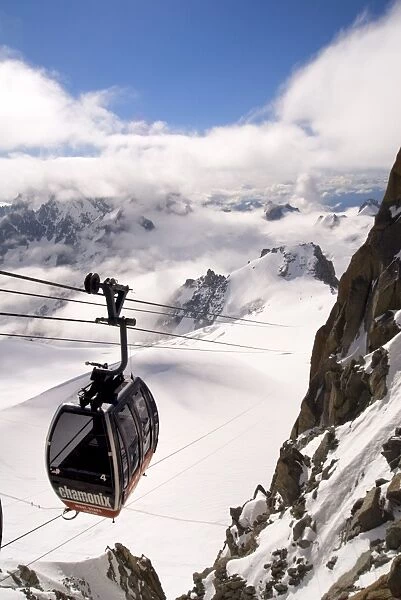 Cable car approaching Aiguille du Midi summit