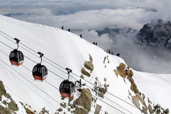 Cable cars approaching Aiguille du Midi summit