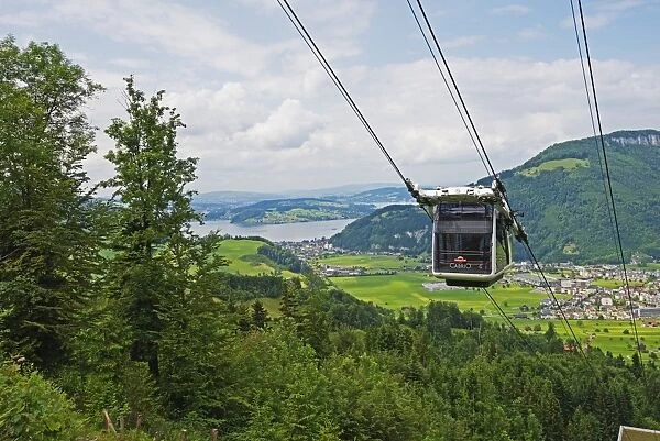 CabriO cable car to Stanserhorn, the worlds first double decker open air cable car, Stans, Lucerne Canton, Switzerland, Europe