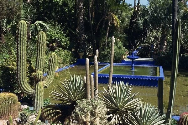 Cacti and fountain in the Majorelle Gardens