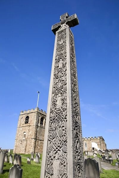 Caedmons Cross in St. Marys Churchyard, Whitby, North Yorkshire, Yorkshire, England, United Kingdom, Europe