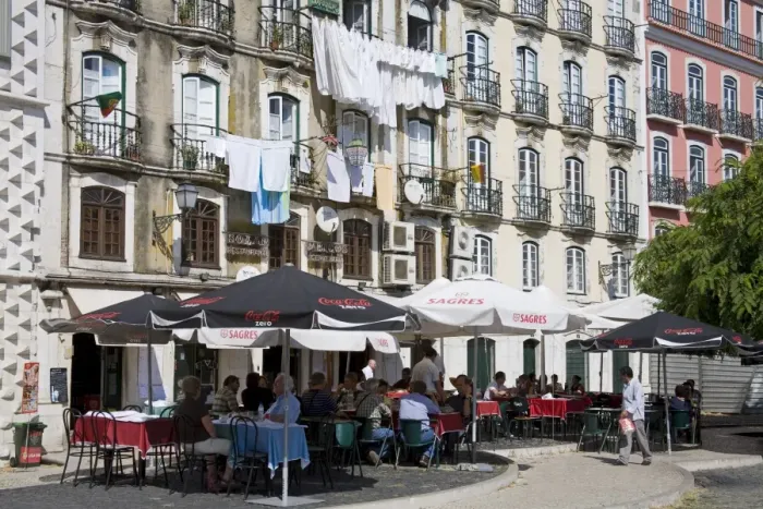 Framed Print : Cafe on Bacalhoeiros Street in the Alfama District, Lisbon, Portugal, Europe Framed Print : Cafe on Bacalhoeiros Street in the Alfama District, Lisbon, Portugal, Europe