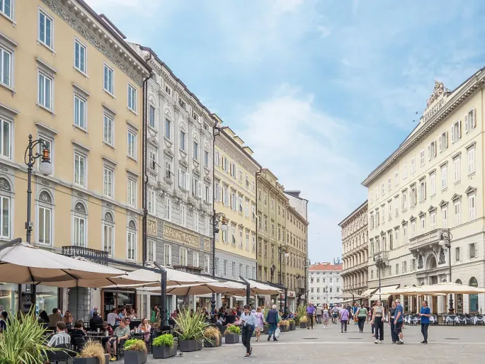 Framed Print : Cafe lined street, Trieste, Friuli Venezia Giulia, Italy, Europe Framed Print : Cafe lined street, Trieste, Friuli Venezia Giulia, Italy, Europe