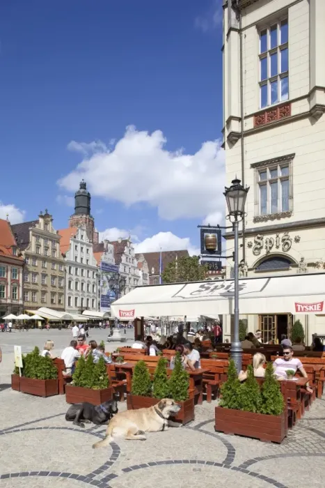 Framed Print : Cafe in Market Square, Old Town, Wroclaw, Silesia, Poland, Europe