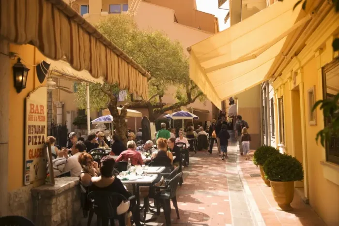 Framed Print : Cafe in the old town, Monaco, Cote d Azur, Europe Framed Print : Cafe in the old town, Monaco, Cote d Azur, Europe