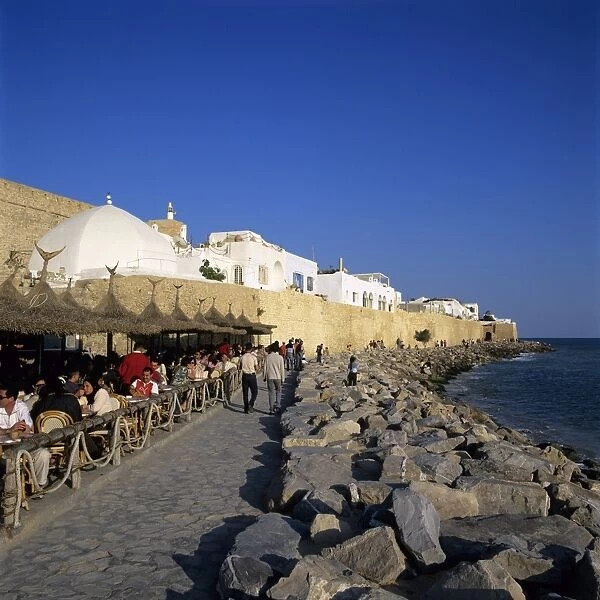Cafe scene outside the Medina, Hammamet, Cap Bon, Tunisia, North Africa, Africa