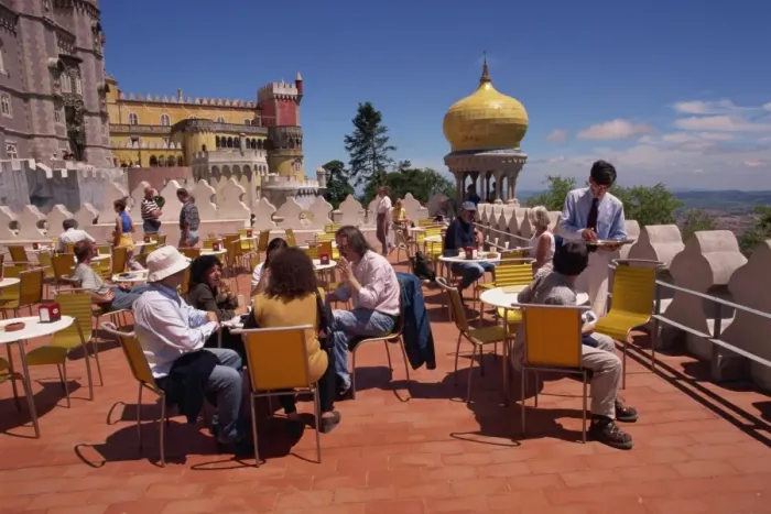 Framed Print : Cafe terrace, Pena National Palace, Sintra, Portugal, Europe