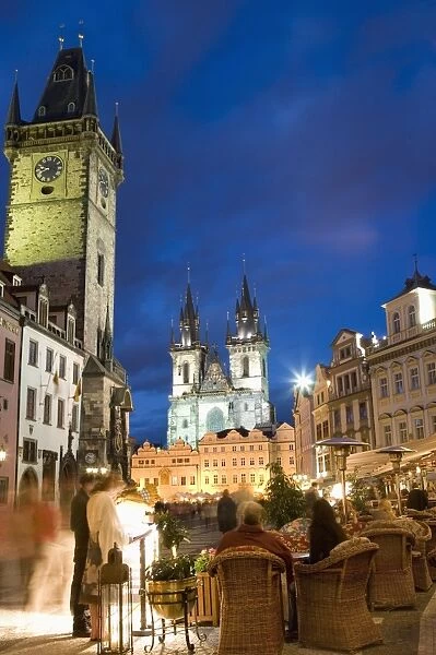 Cafe and Town Hall, Old Town Square and the Church of Our Lady before Tyn