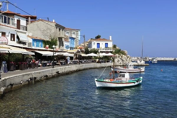 Cafes on harbour, Kokkari, Samos, Aegean Islands, Greece
