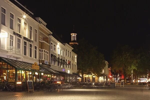Cafes and restaurants at the Grote Markt (Big Market) square at night, Breda