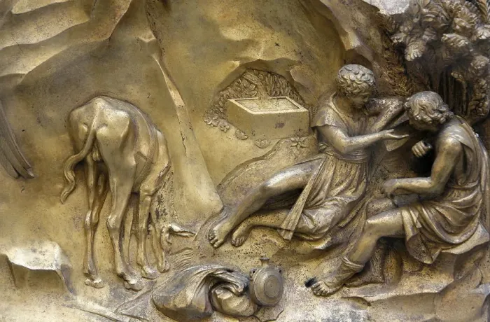 Framed Print : Cain and Abel, Gates of Paradise, detail of bronze door of the Baptistry of San Giovanni Framed Print : Cain and Abel, Gates of Paradise, detail of bronze door of the Baptistry of San Giovanni