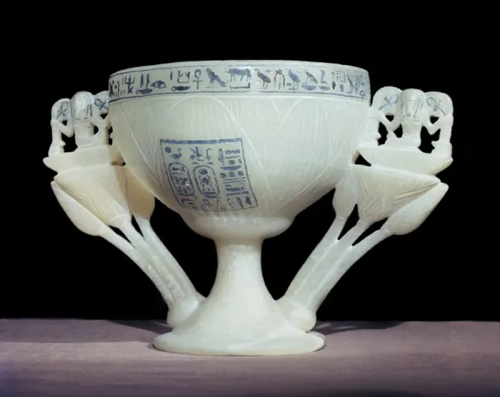 Framed Print : Calcite drinking cup in shape of lotus flower, from the tomb of the pharaoh Tutankhamun Framed Print : Calcite drinking cup in shape of lotus flower, from the tomb of the pharaoh Tutankhamun