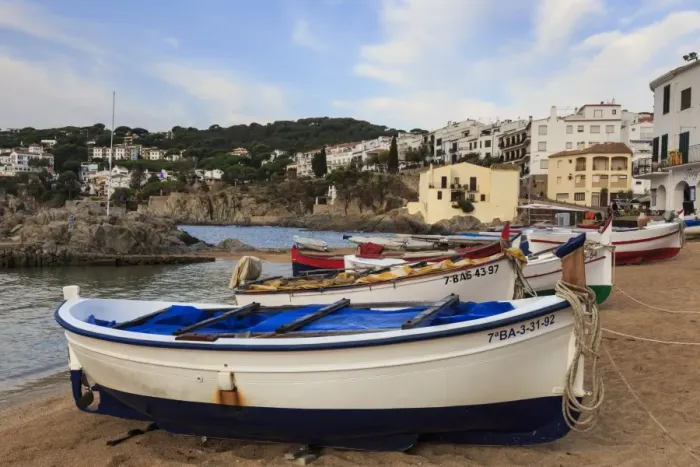 Framed Print : Calella de Palafrugell, early morning, fishing boats on small beach, Costa Brava Framed Print : Calella de Palafrugell, early morning, fishing boats on small beach, Costa Brava