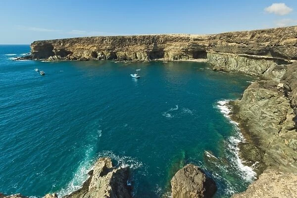 Caleta Negra (Black Bay) a popular boat trip and walk with its distinctive sedimentary and lava strata, Ajuy, Fuerteventura, Spain, Atlantic, Europe