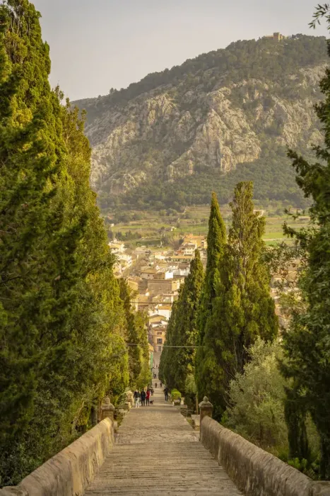 Framed Print : Calvary Steps viewed from Calvary Chapel in the old town of Pollenca, Pollenca, Majorca, Balearic Islands, Spain, Mediterranean, Europe Framed Print : Calvary Steps viewed from Calvary Chapel in the old town of Pollenca, Pollenca, Majorca, Balearic Islands, Spain, Mediterranean, Europe