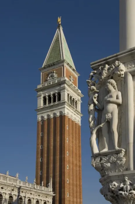 Framed Print : The Campanile with carved stone detail on the Palazzo Ducale, Venice, UNESCO World Heritage Site Framed Print : The Campanile with carved stone detail on the Palazzo Ducale, Venice, UNESCO World Heritage Site