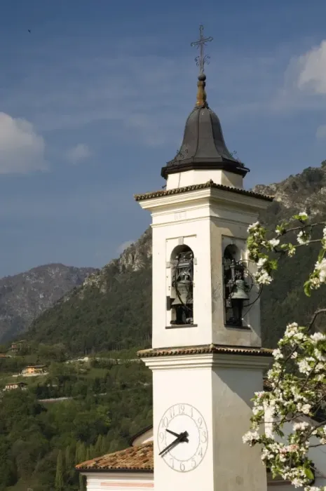 Framed Print : The Campanile of a village church in the mountains above Limone, Lake Garda