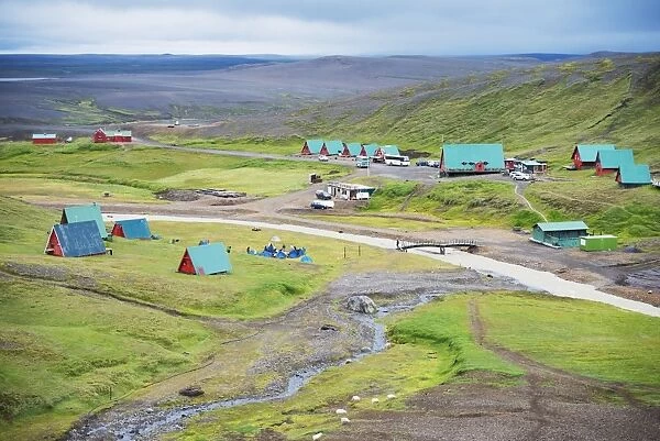 Camping cabins and scenery at Kerlingarfjoll, Interior Region, Iceland, Polar Regions
