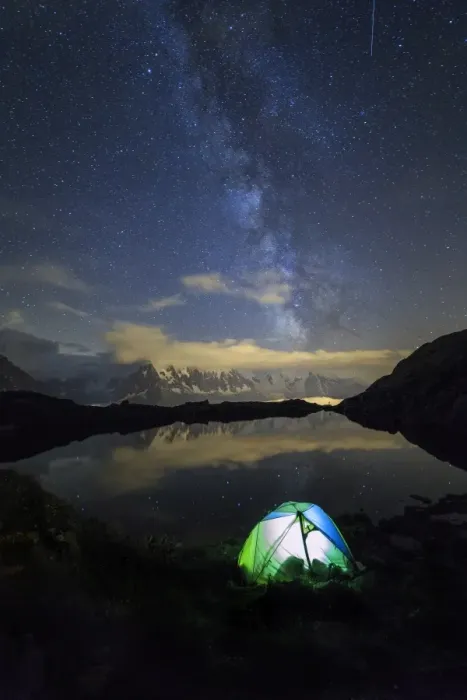 Framed Print : Camping under the stars and Milky Way on the shores of Lac de Cheserys, Chamonix Framed Print : Camping under the stars and Milky Way on the shores of Lac de Cheserys, Chamonix