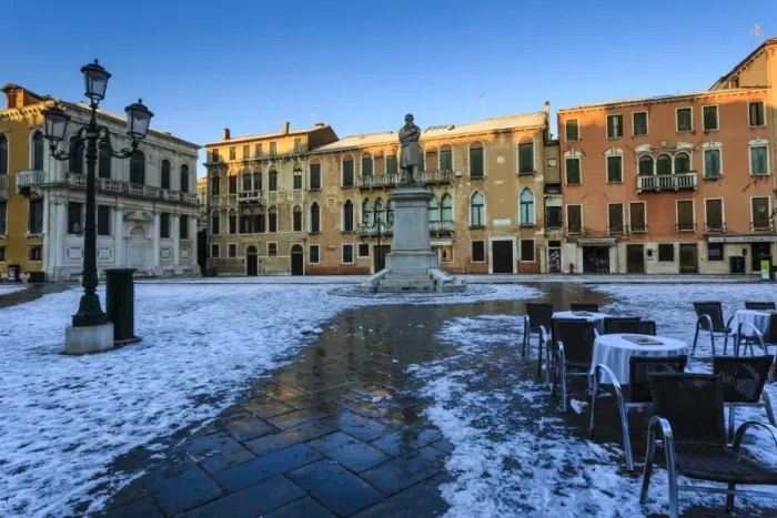 Framed Print : Campo Santo Stefano at sunrise after overnight snow, San Marco, Venice, UNESCO World Heritage Site Framed Print : Campo Santo Stefano at sunrise after overnight snow, San Marco, Venice, UNESCO World Heritage Site