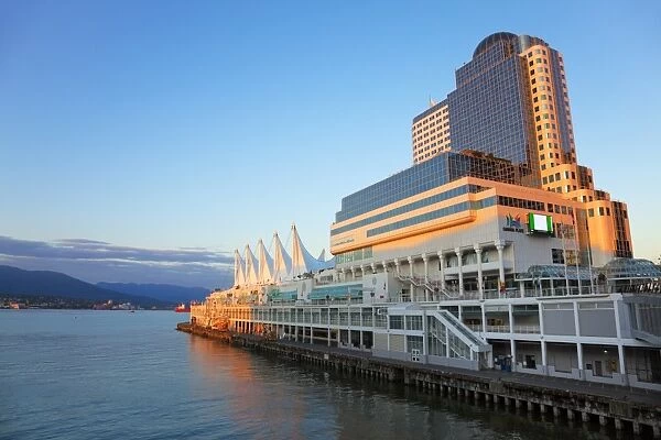 Canada Place at dusk, Downtown Vancouver waterfront, Vancouver, British Columbia