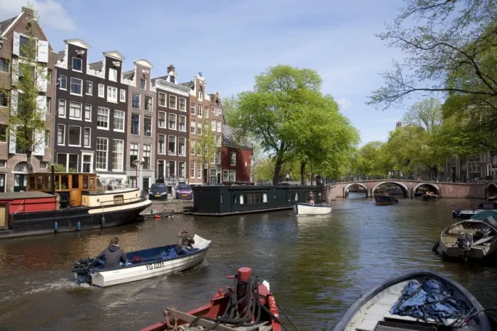 Framed Print : Canal and boats, Amsterdam, Holland, Europe Framed Print : Canal and boats, Amsterdam, Holland, Europe