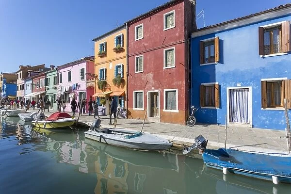 Canal and colourful facade, Burano, Veneto, Italy, Europe