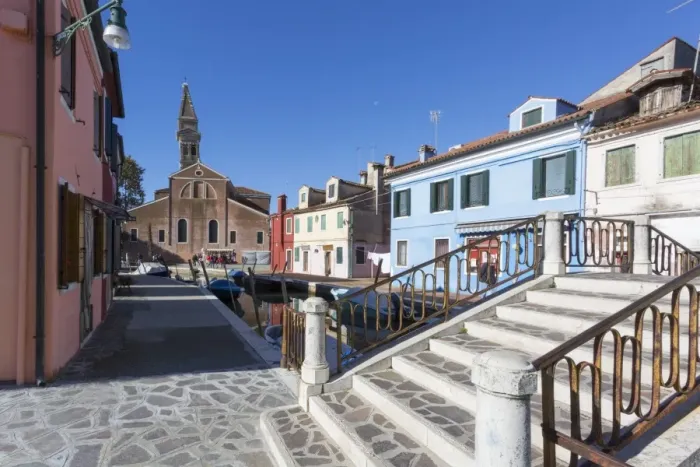 Framed Print : Canal and leaning tower, Burano, Veneto, Italy, Europe Framed Print : Canal and leaning tower, Burano, Veneto, Italy, Europe