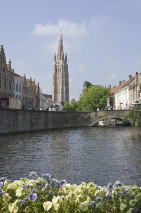 Framed Print : Canal scene with the spire of the Church of Our Lady, Brugge, Belgium, Europe Framed Print : Canal scene with the spire of the Church of Our Lady, Brugge, Belgium, Europe