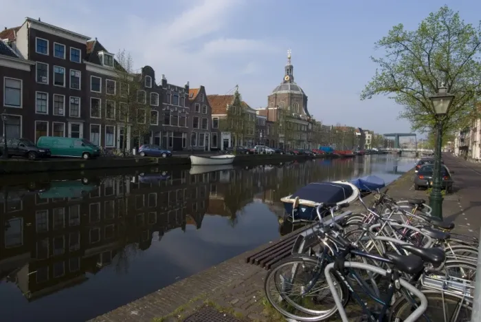 Framed Print : Canal view looking towards Mare Church, Leiden, Netherlands, Europe Framed Print : Canal view looking towards Mare Church, Leiden, Netherlands, Europe