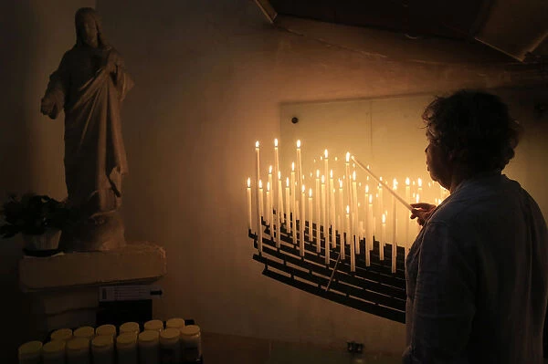 Candles, Sacred Heart Basilica, Paray-le-Monial, Saone-et-Loire, Burgundy, France, Europe