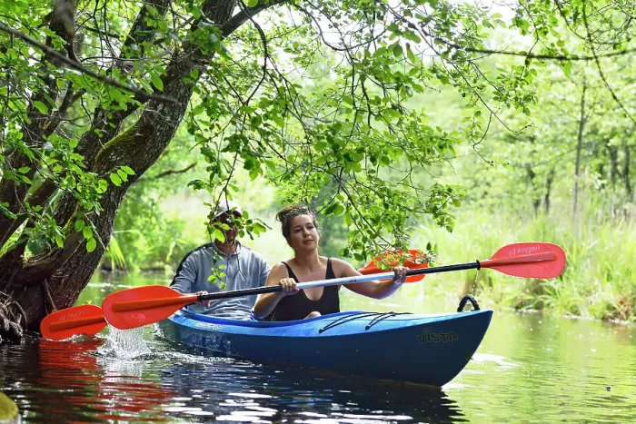 Framed Print : Canoe trip on a branch of the river connecting the lakes Almajas and Asekas around Ginuciai, Aukstaitija National Park, Lithuania, Europe