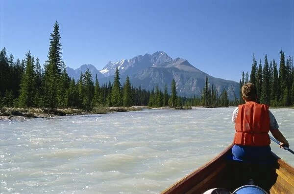 Canoe trip, Kicking Horse River, Rocky Mountains, British Columbia, Canada, North America