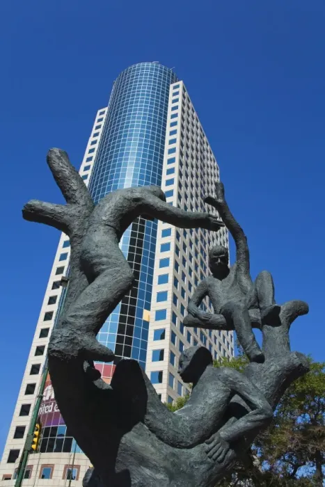Framed Print : CanWest Global Plaza Tower and Leo Mol sculpture, Winnipeg, Manitoba, Canada